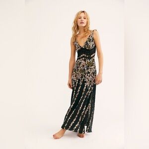 Free People Claire Floral Printed Maxi Dress in Black